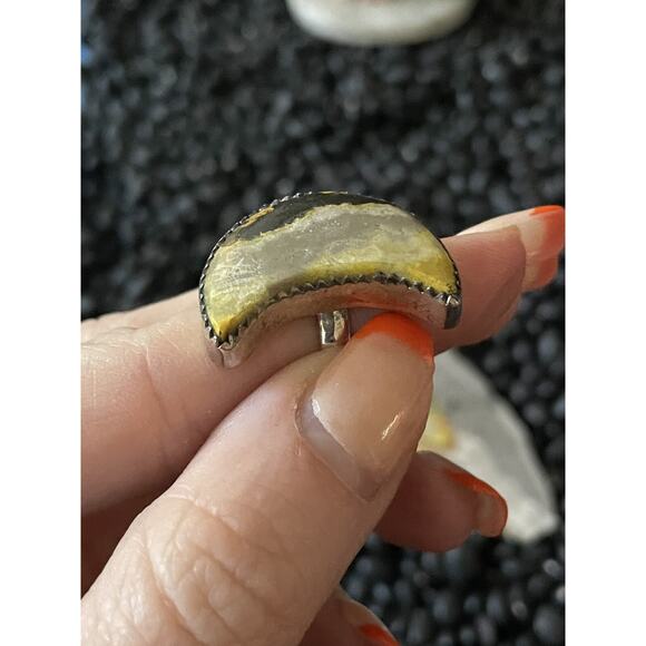 Native Sterling Silver🩵Bumblebee Jasper Crescent Moon🌙Ring~Celestial~Size 5 - Picture 6 of 6